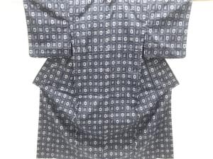 大正ロマン　絣柄織り出し手織り紬単衣着物